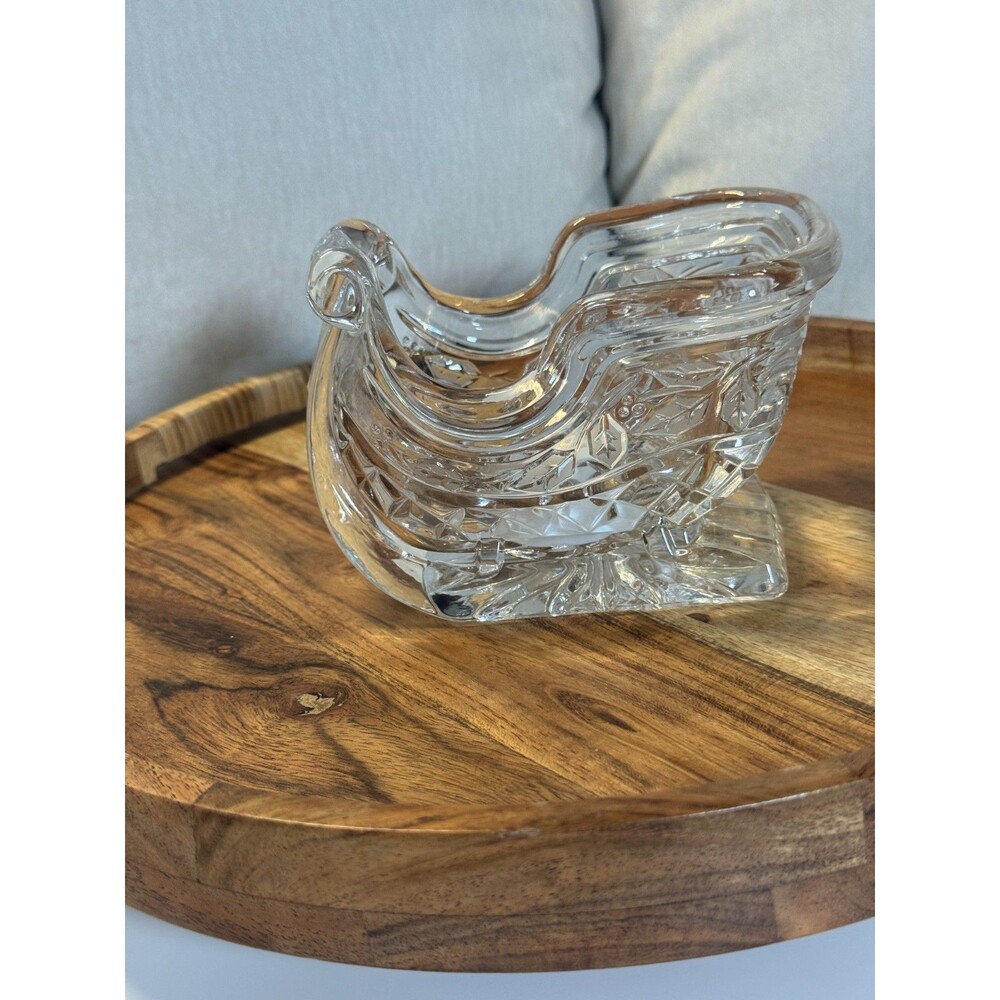 Vintage 24% Lead Crystal Santa Sleigh Centerpiece Candy Dish - HEAVY glass